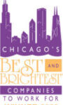 Chicago's Best and Brightest award with a purple Chicago landscape in the background